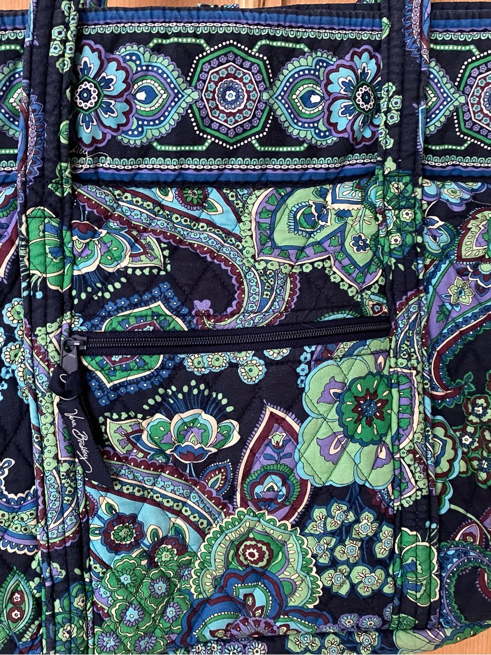 Vera Bradley Quilted Paisley Tote in Navy, Teal & Green - Picture 3 of 7